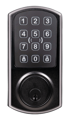 Black KMS Electronic Deadbolt with a keypad