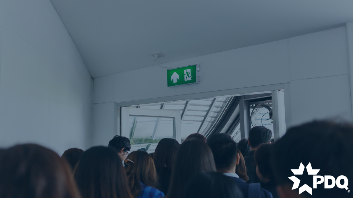 People going through a fire exit