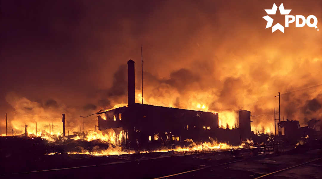Commercial building fire, fire-rated doors